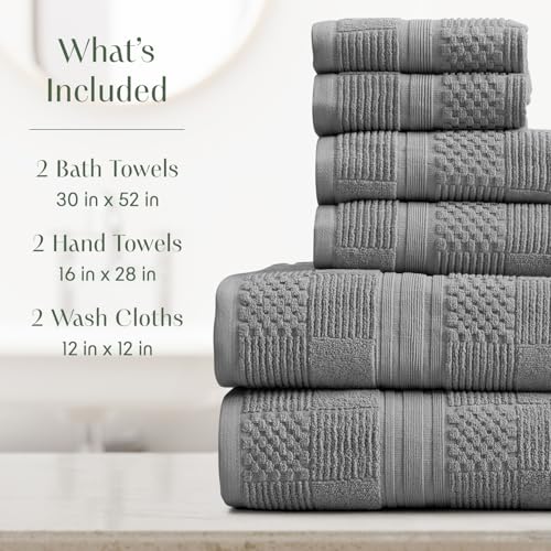 Springtree Home 100% Cotton Bathroom Towel Set | 6 Piece Set - Grey Towels | Geometric Textured Design | Absorbent & Quick-Dry | Oeko-TEX® Standard 100 Cotton | Myla Collection - Carbon - color: Carbon, size: 6 Piece Set