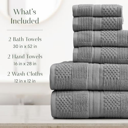 Springtree Home 100% Cotton Bathroom Towel Set | 6 Piece Set - Grey Towels | Geometric Textured Design | Absorbent & Quick-Dry | Oeko-TEX® Standard 100 Cotton | Myla Collection - Carbon - color: Carbon, size: 6 Piece Set