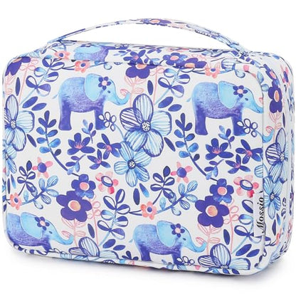 Mossio Hanging Toiletry Bag with Sturdy Hook - Large Portable Cosmetic Makeup Travel Organizer for Men & Women - color: Flower Elephant