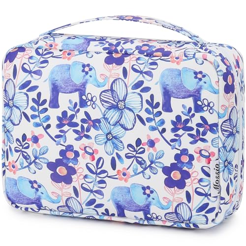 Mossio Hanging Toiletry Bag with Sturdy Hook - Large Portable Cosmetic Makeup Travel Organizer for Men & Women - color: Flower Elephant