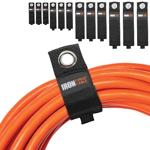 Iron Forge Cable Extension Cord Wrap Organizer, 12 Piece Multi-Pack - 3 Pieces of Small, Medium, Large, and XL Hook and Loop Hanger Wraps Up to 50 lbs - size: Assorted (3S/3M/3L/3XL)