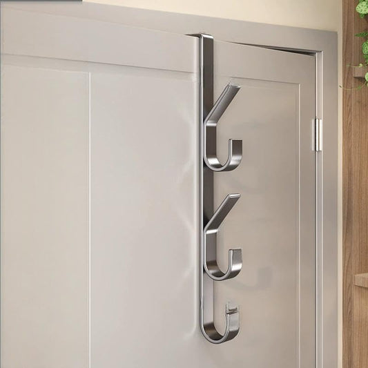 Over The Door Hooks, Stainless Steel Multi Prong Hanging Rack, for Closet Bathroom Bedroom Kitchen Entryway Organizer for Hat Towel Bag Coat Garment Accessory,Grey - color: Door Hooks Grey