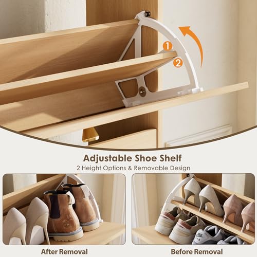 Nicetree Shoe Storage Cabinet, Slim Shoe Cabinet, Hidden Shoe Rack Cabinet, Shoe Storage Cabinet for Entryway, Hallway, Foyer, Natural Oak - color: Natural Oak, style: 3-Drawers