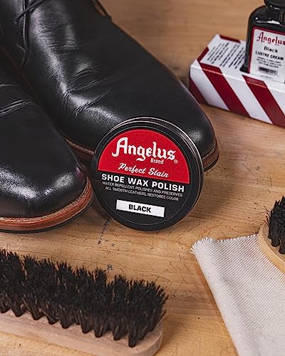 Angelus Shoe Shine Kit, Black- Boot and Shoe Polish Wax, Shoe Cream 3oz, Horsehair Brush, Dauber, and Cloth | 5 Piece Set, Gift Idea for Father's Day, Dad, Husband
