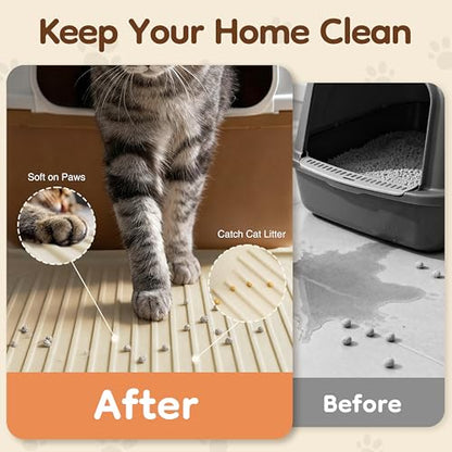ISSEVE Cat Litter Mat 54" x 27.5" XXL, Extra Large Silicone Mat for Litter Box, 1.38" Raised Edge Waterproof Litter Trapping Mat Pad for Scatter Control, Soft on Kitty Paws, Protect Floor (Beige) - color: Beige