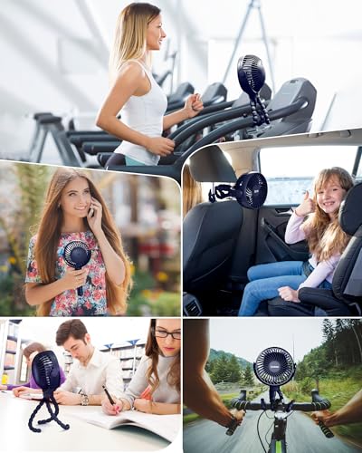 Coohea Stroller Fan Clip on for Baby, 4000mAh Rechargeable Battery Operated, Flexible Tripod, 3 Wind Speed, 360° Rotatable, Small Cooling Portable Fan for Car Seat Crib Golf Cart, Navy Blue - color: Navy Blue