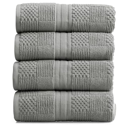 Springtree Home 100% Cotton Bath Towel Set of 4 | Grey Towels | Geometric Textured Design | Absorbent & Quick-Dry | 4 Bath Towels | Oeko-TEX® Standard 100 Cotton | Myla Collection - Carbon - color: Carbon, size: Bath Towel (4 Pack)