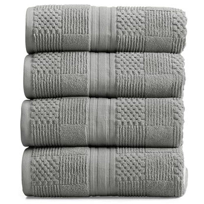 Springtree Home 100% Cotton Bath Towel Set of 4 | Grey Towels | Geometric Textured Design | Absorbent & Quick-Dry | 4 Bath Towels | Oeko-TEX® Standard 100 Cotton | Myla Collection - Carbon - color: Carbon, size: Bath Towel (4 Pack)