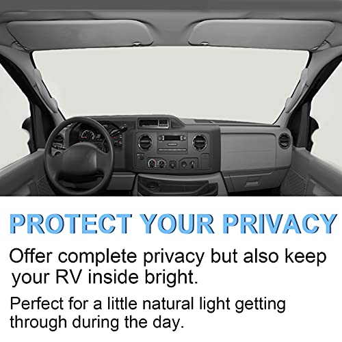 RV Windshield Cover Compatible with Class C Ford 1997-2026, UV Block Offer Complete Privacy with Light Preserves Interior (White Color with Mirror Cutouts)