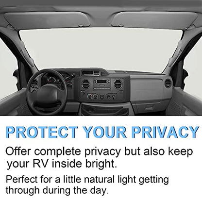 RV Windshield Cover Compatible with Class C Ford 1997-2026, UV Block Offer Complete Privacy with Light Preserves Interior (White Color with Mirror Cutouts)