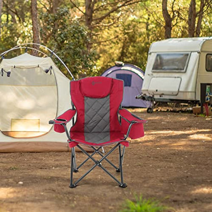 ARROWHEAD OUTDOOR Portable Deluxe Folding Camp Quad Chair w/Headrest, Glass & Cup Holders, Armest 6-can Cooler, Heavy Duty Carry Bag, 550 lbs Weight Capacity - color: Burgundy Red
