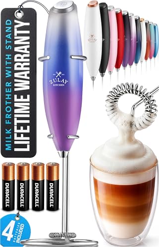Zulay Kitchen Powerful Milk Frother Wand With Duracell Batteries - Ultra Fast Handheld Drink Mixer - Electric Whisk Foam Maker for Coffee, Lattes, Cappuccino & Matcha - Z1 Motor - Firework - color: Cosmic Dusk, size: Z1 Motor + Batteries