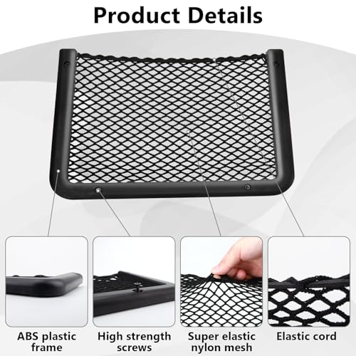 2 PCS Car Net Pocket, ABS Plastic Frame Cargo Net Storage Car Pockets Phone Net, Cars Mesh Nets Pockets with Screws for Auto, RV, Boat, and Camper Storage Nets (11.8 x 7.9 Inch) - size: 11.8 x 7.9 Inch