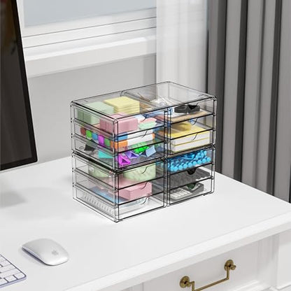 Yieach 2 Pack Acrylic Storage Drawers With 12 Small Drawer,Stackable Office Cabinet Organizer and Makeup Organizer,Clear Plastic Drawers for Craft Supply,Pen,Stationary,Accessory,Makeup,Desk Organizer - size: Large-12 Drawers-2Pack