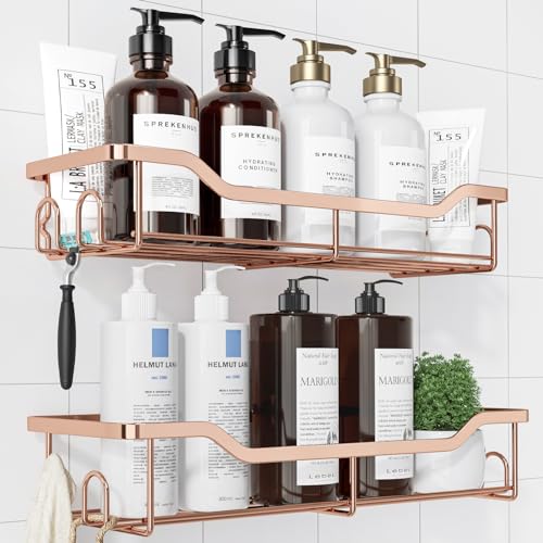Kitsure Shower Caddy Large - Adhesive Shower Organizer, Stainless Steel Shelf for Inside Shower, No Drill Bathroom Organizers and Storage, Home Decor Accessories, 2 Pack, Rose Gold - color: Rose Gold, size: Large
