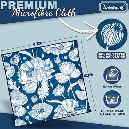 WESERWEF Design Microfiber Glasses Cleaning Cloth – Premium Cleaning Cloth for Eyeglasses, Screens, Tablets, Cameras & Lenses, 12" x 12", Ultra-Soft & Scratch-Free (Blue Poppies) - color: blue poppies