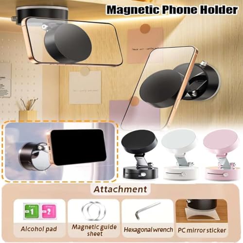 Oudvaker Foldable Magnetic Vacuum Phone Holder, 360° Electric Suction Car Mount, Double-Sided Swivel Stand for Car, Mirror, Gym, Kitchen, Hands-Free Portable Phone Holder (Pink) - color: Pink