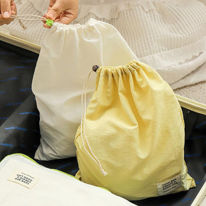 Waterproof Nylon Drawstring Storage Bag, Large Capacity Travel Organizer for Clothes Shoes, Portable Packing Cube (White)