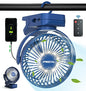Clip on Fan 65 Hours Portable Desk Fan Rechargeable with LED Lights & Hooks 12000 Capacity Battery Operated Fan with Clips Small Desk Fan Mini Fans for Tents Travel Outdoor Camping Golf Cart Stroller - color: Dark Blue