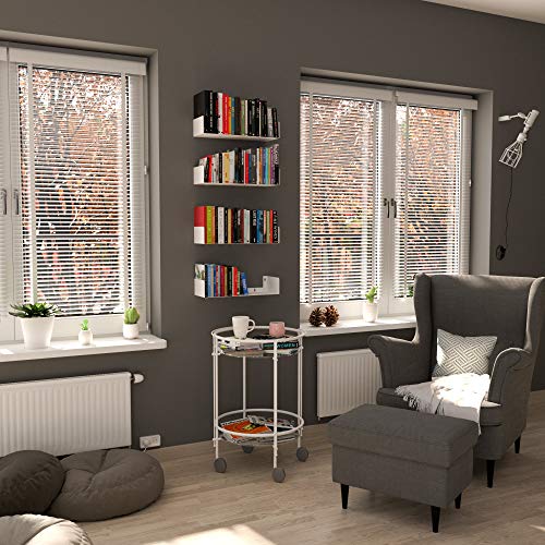 Wallniture Bali White Bookshelf and CD DVD Storage Shelf Set of 4, Metal Floating Book Shelves for Wall - color: White
