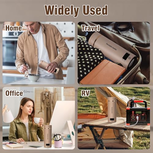Travel Electric Kettle Portable Mini Kettle,Small Hot Water Boiler with 4 Temperature Settings,304 Stainless Steel, Fast Boiling Water with Auto Shut-Off and Boil Dry Protection,400 ml (Brown, 400ML) - color: Brown