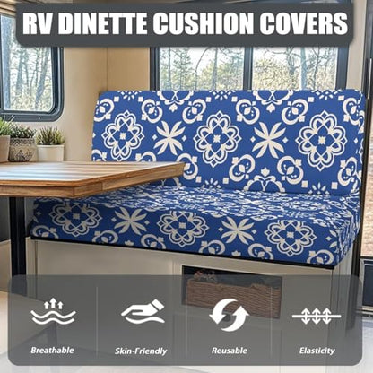 RV Dinette Cushions Covers Includes 1 Backrest Covers & 1 Bench Covers, Waterproof Stretch RV Sofa Seat Slipcovers, Replacement Seat Cover for RV Camper Travel Trail Couch - color: Blue Mandala