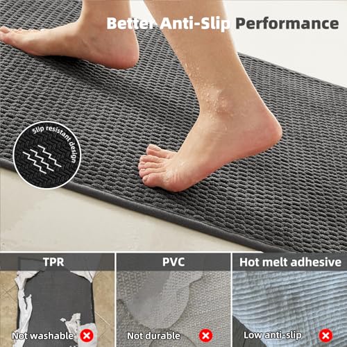 TYUU Large Bathroom Rugs Non Slip Washable Bath Rugs Super Absorbent Bathroom Rug Thin Quick Dry Low Pile Bath Mats, Dark Grey 36"x60" - color: Dark Grey, size: 3' X 5' (Rectangular)