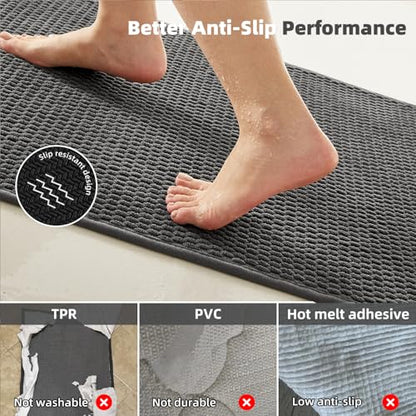 TYUU Bathroom Rugs Non Slip Washable, Super Absorbent Thin Bath Mat Quick Dry Low Pile Bathroom Rug, Dark Grey 24"x47" - color: Dark Grey, size: 2' X 3'11" (Rectangular)