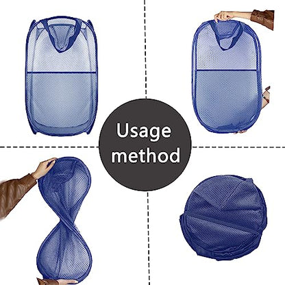 Collapsible Pop Up Laundry Hamper, Extra Large Mesh Foldable Laundry Basket, 28" x 16" x 16" (Blue) - color: 1P Blue