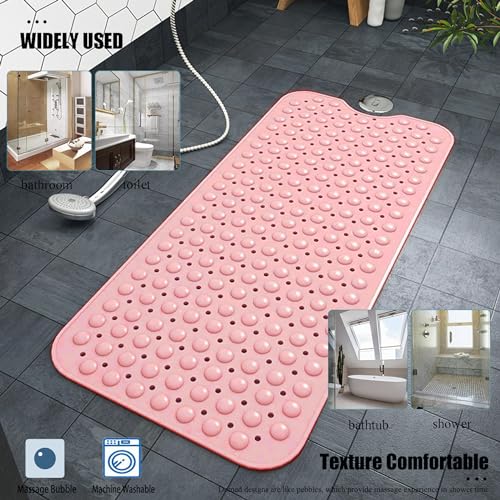 Bathtub and Shower Mats, 28 x 15 Inch Non-Slip Bath Mat, Machine Washable Bath Tub Mat with Suction Cups & Drain Holes for Bathroom, Beige - color: Pink, size: 28" x 15" (Rectangular)