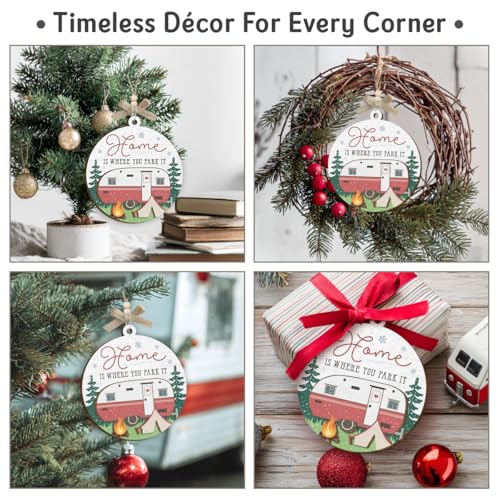 Camping Ornaments 2025, Camper Gifts for Women Men, Home is Where You Park It Wooden Ornaments for Christmas Decorations, Travel Gifts for Friends, Family, Exchange Ideas