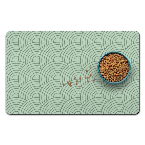 Dog Food Mat for Floors, Absorbent and Quick-Drying Pet Cat Food Mat,Anti-Fouling and Easy-to-Clean Pet Feeding Mat,Dog Bowl Mats for Messy Drinking Water Bowls.16x24inch Boho Style - color: 01-Green, size: 16x24 inch