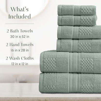 Springtree Home 100% Cotton Bathroom Towel Set | 6 Piece Set - Green Bath Towels | Geometric Textured Design | Absorbent & Quick-Dry | Oeko-TEX® Standard 100 Cotton | Myla Collection - Lily Pad Green - color: Lily Pad Green, size: 6 Piece Set