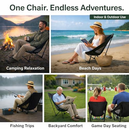 Portable Camping Chair for Young Adults and Teens, Holds 220 LB, Lightweight & Compact Foldable Camp Chair for Backpacking Travel, Outdoor Folding Chair for Beach, Sports, Fishing, Lawn & Concert