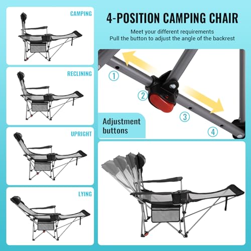 #WEJOY 2-in-1 Reclining Camping Chair with Footrest for Adults Folding Lounge Chair with Adjustable Backrest Lightweight Camping Chairs Heavy Duty Camp Chairs for Outdoor - color: 2 Pack Black Grey