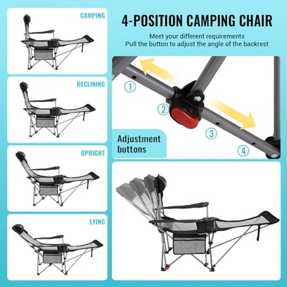 #WEJOY 2-in-1 Reclining Camping Chair with Footrest for Adults Folding Lounge Chair with Adjustable Backrest Lightweight Camping Chairs Heavy Duty Camp Chairs for Outdoor - color: 2 Pack Black Grey