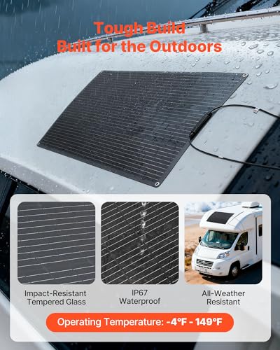 VEVOR Flexible Solar Panel, 100W Semi-Flexible Bendable Monocrystalline Solar Panel, 23% Efficiency Mono Off-Grid Charger with MC4 Output, IP67 Waterproof for Marine RV Car Cabin Curved Surfaces - size: 100W