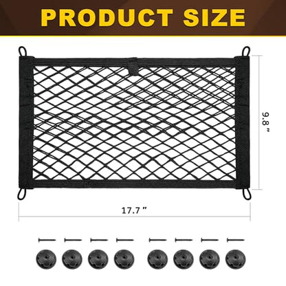 BUMBEE Mesh Cargo Net, Envelope Netting, Elastic Pocket Pouch Bungee Organizer for Car Seat Back RV Wall Trunk, Hooks & Screws Included(17.7'' x 9.8'') - size: 17.7'' x 9.8''