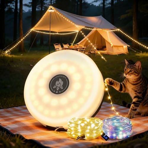 L LOHAS LED Upgraded Camping String Lights, 4 in 1 Quick Recovery Waterproof Camping Lights, 32.8FT with 8 Lighting Modes, Camping Essentials for Yard, Tent, Hiking, Patio, and Holiday Decoration - color: Green - RGBW