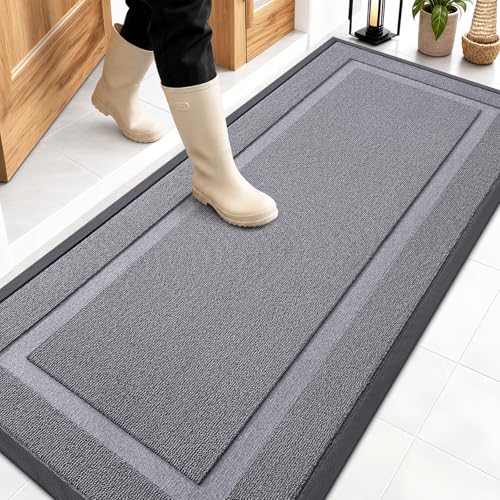 OLANLY Front Door Mat Indoor Outdoor Entrance, Waterproof All-Season, All-Weather Doormat, Sturdy Natural Rubber, Low Profile, Easy Clean Patio Porch Entryway Mat, 59x23, Classic Gray - color: Classic Gray, size: 59" x 23"