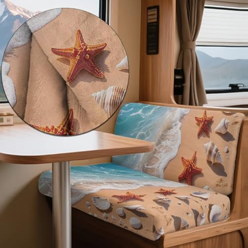 Beach Starfish Conch Print 2 Pcs RV Dinette Cushion Covers Scratch-Resistant Camper Cushion Slipcover Fuzzy Sofa Furniture Protector Include 1 Backrest Covers and 1 Bench Covers - color: Beach Starfish Conch