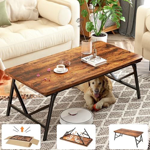 Folding Coffee Table, No Assembly Low Coffee Table, Floor Table Desk for Sitting on The Floor, Portable Floor Table for Living Room, Home, Caravan and use, 31.5L‘ x 15.8W’ x 15.8H’ - color: Rustic Brown, size: 31.5L×15.8W×15.8H