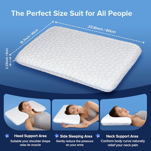 Ultra Thin Flat Pillows for Sleeping,Cooling Slim Memory Foam Pillow 2.25 in Height Ultra Thin Pillow,Low Profile Sleeper Pillows for Stomach Sleeper for Neck and Back Support Stomach sleeping pillow - size: Ultra Slim (2.25-Inch Height)