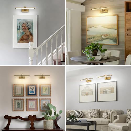 Wireless Picture Lights for Wall Removable Battery Charging, Battery Operated Art Light for Paintings, 3CCT Dimmable with Remote, Rotatable Gallery Light for Pictures Display - color: Gold