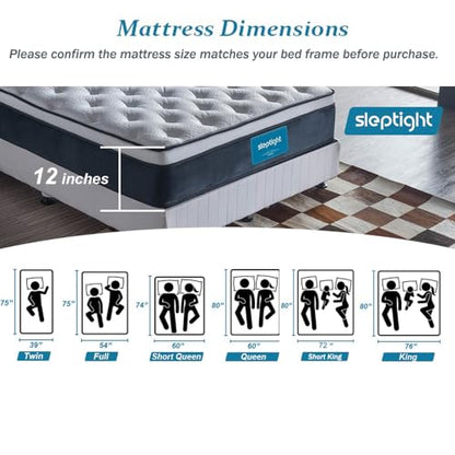 RV King Mattress 80" L x 72" W, 12 Inches Pillow Top Hybrid Camper Mattress in a Bag, Memory Foam Pocket Spring for RV Bed, Pop Up and Trailer, Short King