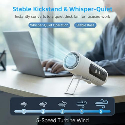 Portable Handheld Fan with Ice Cooling Plate, 3 in 1 Mini Personal Fan with Light & Clip, 5 Speed Rechargeable Fan with LED Display & Hidden Stand, Hands Free Camping Fan for Travel, Desk (White) - color: F9A-W