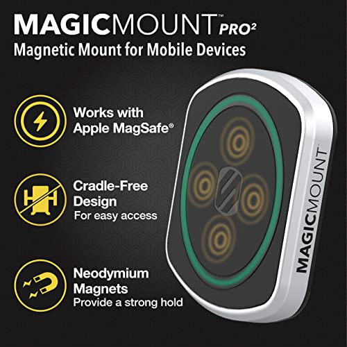 Scosche MP2DVM MagicMount Pro2 Magnetic Cell Phone Holder, Adhesive Car Dashboard Mount with Removable Vent Clip, Hands-Free Phone Stand Compatible with MagSafe, iPhone 16/15/14/13/12 Series and More - style: Dash / Vent