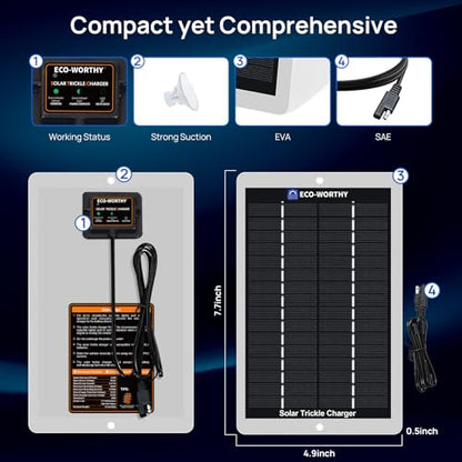 ECO-WORTHY 2.5W Solar Car Battery Charger Maintainer 12V Waterproof Solar Panel Portable Solar Trickle Charger for Car Truck Boat Lawn Mower RV Trailer Tractor Utility Vehicle Battery - size: 2.5W