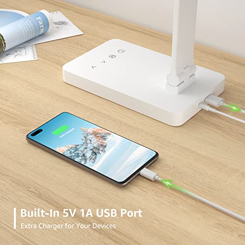 Lepro LED Desk Lamp with USB Charging Port, 700LM Dimmable Home Office Touch Control Reading Table Lamp,5 Color Modes with 5 Brightness Level, Dorm Room Essentials, Task Lamp, Sewing, Crafting, White - color: White