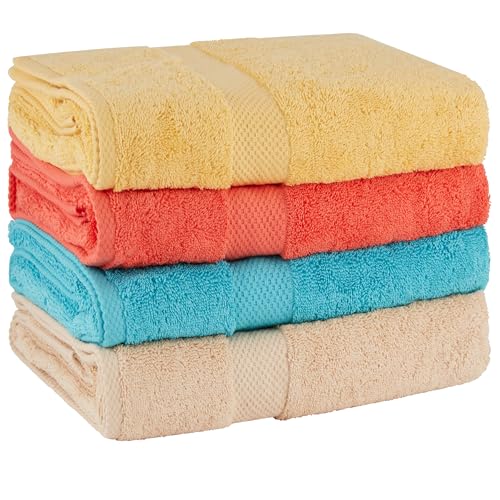 BolBom Towels 4 Pack Medium Bath Towel Set, 27“X54” Inches, 500 GSM 100% Ring Spun Cotton, Lightweight and Highly Absorbent Quick Drying Premium Towels for Hotel, Spa,Bath and Bathroom - color: Turquoise, Brick, Camel, Gold
